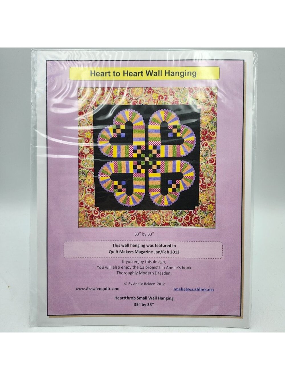 Dresden Quilt Heart To Heart Wall Hanging Pattern Anelie Belden 33in X 33in 2012
